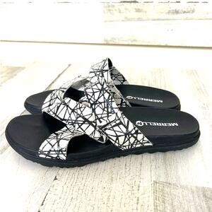 Merrell Womens 7 Around Town White Black Leather Strap Slip-On Casual Sandal NEW